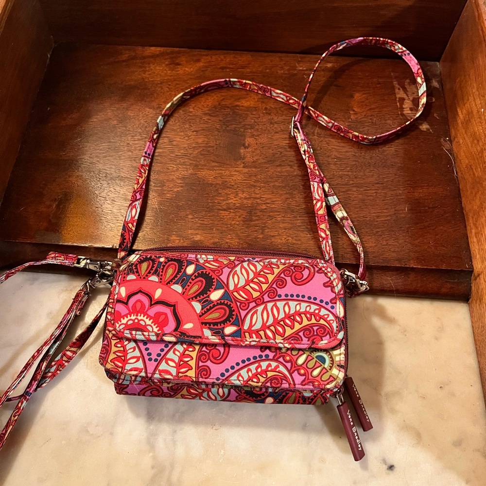 Vera Bradley Pink and Red Crossbody Bag with Floral Design